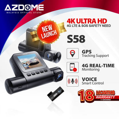 AZDOME S58 4G 2160P/4K Ultra HD Dash Cam