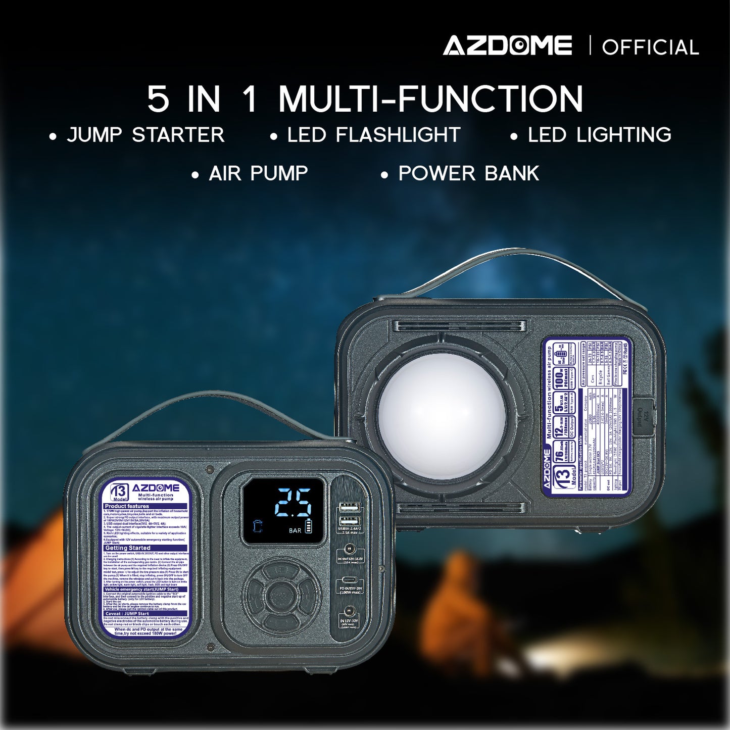 AZDOME 5 IN 1 Multi-function Car Jump Starter