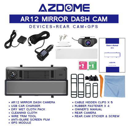 AZDOME AR12 1440P/2K Ultra HD Mirror Dash Cam